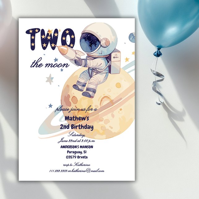 Invitación Dos Al Astronauta Luna Planeta 2do Cumpleaños Mari (Subido por el creador)