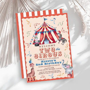 Invitación Dos al Circo Carnaval Carpa Animales Cumpleaños 2