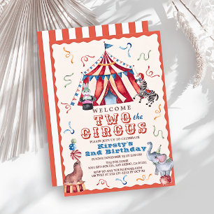 Invitación Dos al Circo Carnaval Carpa Animales Cumpleaños 2