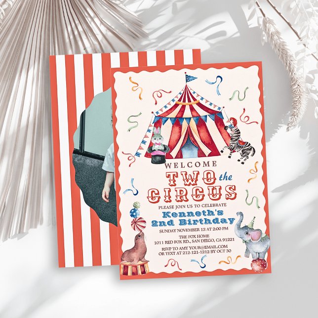 Invitación Dos al Circo Carnaval Carpa Foto Cumpleaños 2 (Subido por el creador)