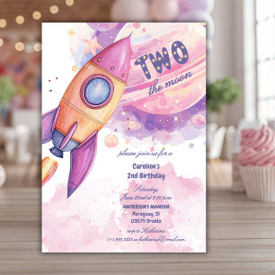 Invitación Dos al cohete espacial de la luna Barco 2do Cumple