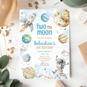 Invitación Dos al cumpleaños 2 astronauta espacio exterior Lu