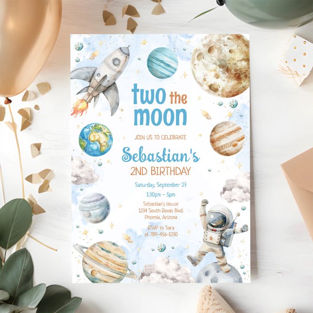 Invitación Dos al cumpleaños 2 astronauta espacio exterior Lu (Subido por el creador)