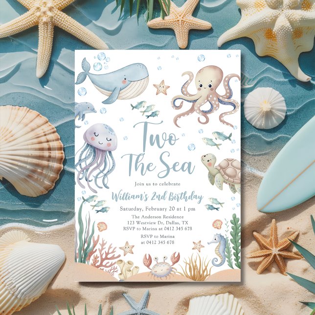Invitación Dos al mar Animales del océano 2do Cumpleaños (Subido por el creador)