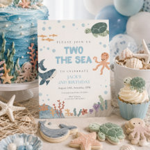 Dos al Mar Cumpleaños Cute Acuarela Azul Niño 2 