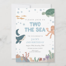 Dos al Mar Cumpleaños Cute Acuarela Azul Niño 2 