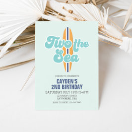 Invitación Dos al Mar Tabla de Surf Playa Segundo Cumpleaños