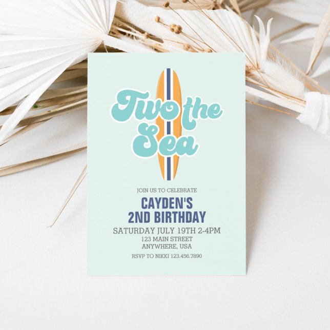 Invitación Dos al Mar Tabla de Surf Playa Segundo Cumpleaños (Subido por el creador)