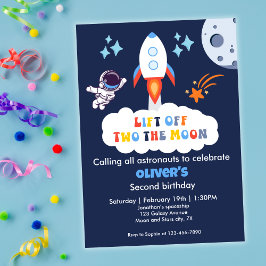 Invitación Dos Al Niño Luna Cohete Espacial Despegue 2do Cump