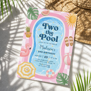 Invitación Dos Al Piscina Cumpleaños De Niña De 2 Años Temáti
