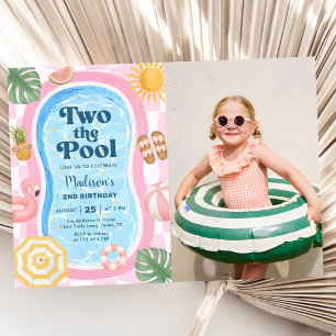 Invitación Dos Al Piscina Cumpleaños Veraniego De Niña Foto D