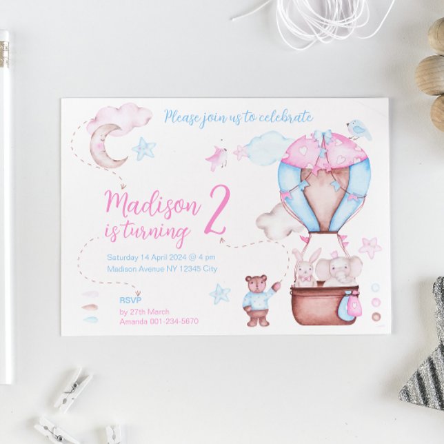Invitación Dos animales bonitos globos de aire caprichoso cum (Subido por el creador)