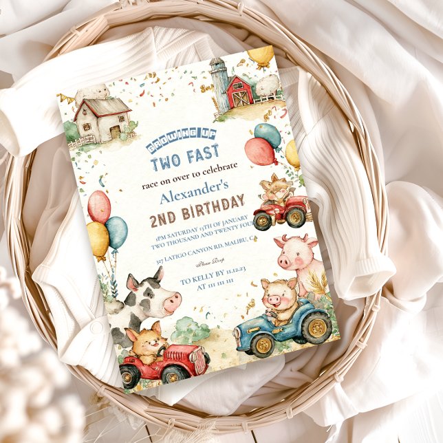 Invitación Dos animales de granja rápida en segundo cumpleaño (Subido por el creador)