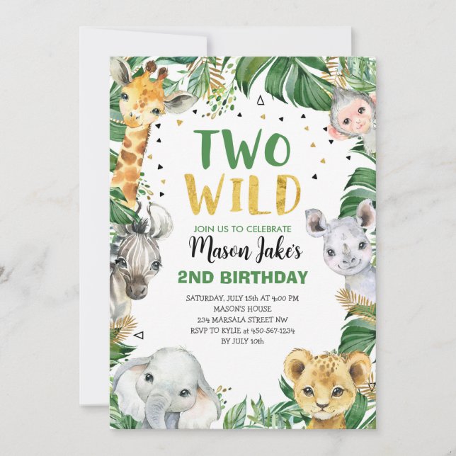 Invitación Dos animales de la selva de Safari WILD Segundo cu (Anverso)