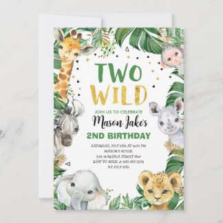 Invitación Dos animales de la selva de Safari WILD Segundo cu