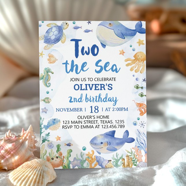 Invitación Dos animales del océano marino cumpleaños (Subido por el creador)