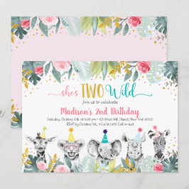 Invitación Dos animales Fiestas de oro rosado salvajes Cumple