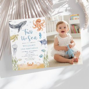 Invitación Dos Animales Marinos Del Océano Cumpleaños 2 Años 