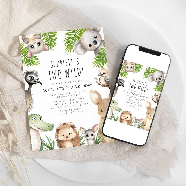 Invitación Dos animales salvajes australianos en una fiesta d (Subido por el creador)