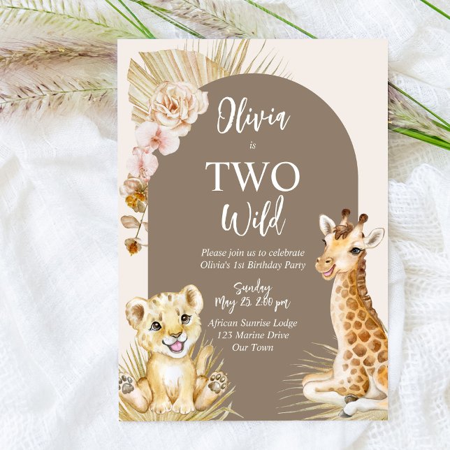 Invitación Dos animales salvajes de bebé boho cumplen 2 años (Subido por el creador)