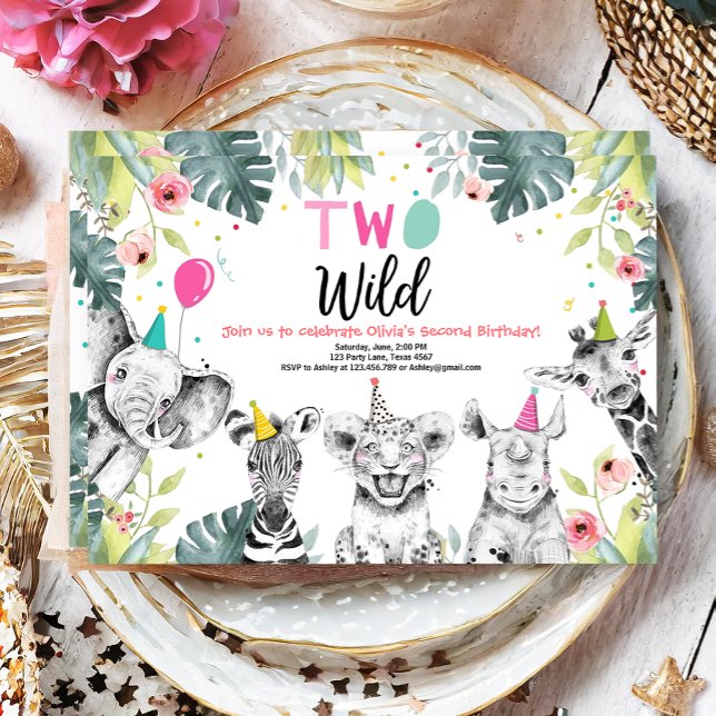 Invitación Dos animales salvajes de Chica de Safari invitados (Subido por el creador)