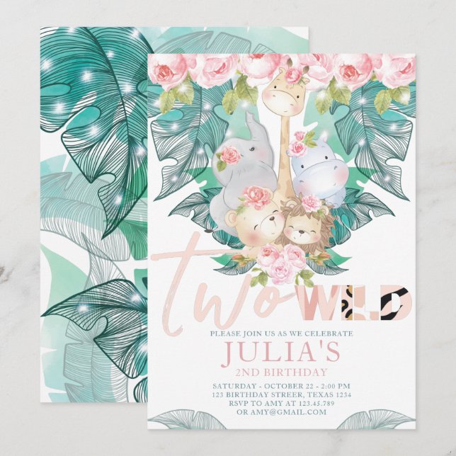 Invitación Dos animales salvajes de la jungla (Anverso / Reverso)