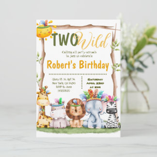 Invitación Dos animales salvajes de Safari Cumpleaños Tribal