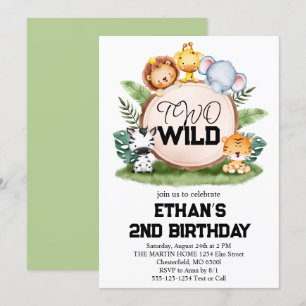 Invitación Dos Animales Salvajes de Safari de la Jungla Fiest