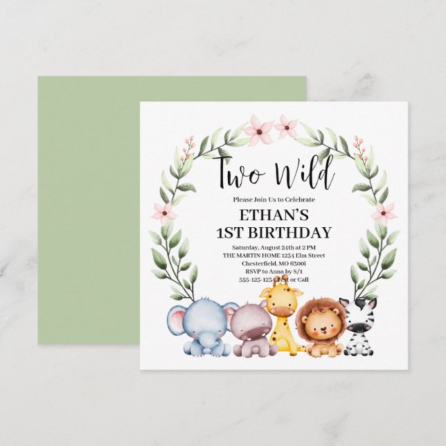 Invitación Dos animales salvajes de Safari de la Selva Segund (Anverso / Reverso)