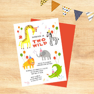 Invitación Dos animales salvajes de Safari en el segundo cump