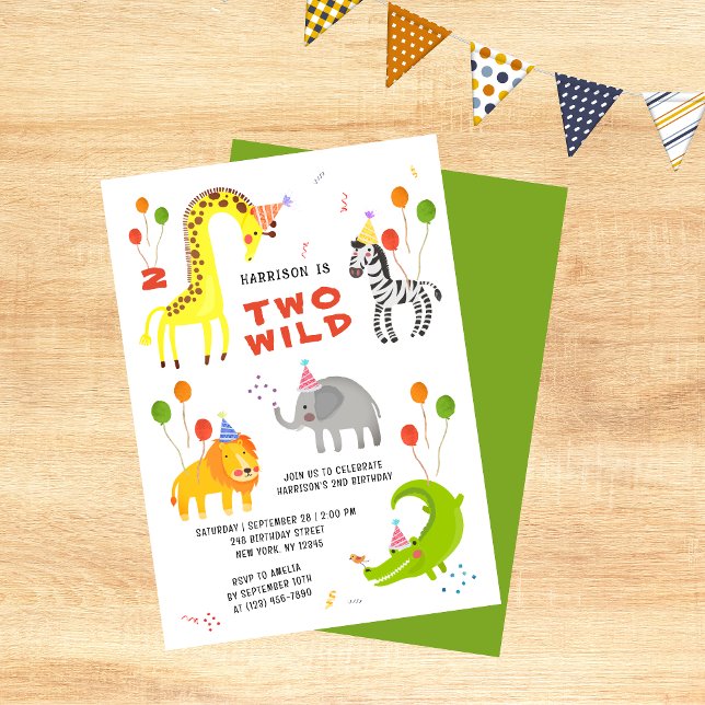 Invitación Dos animales salvajes de Safari en el segundo cump (Subido por el creador)