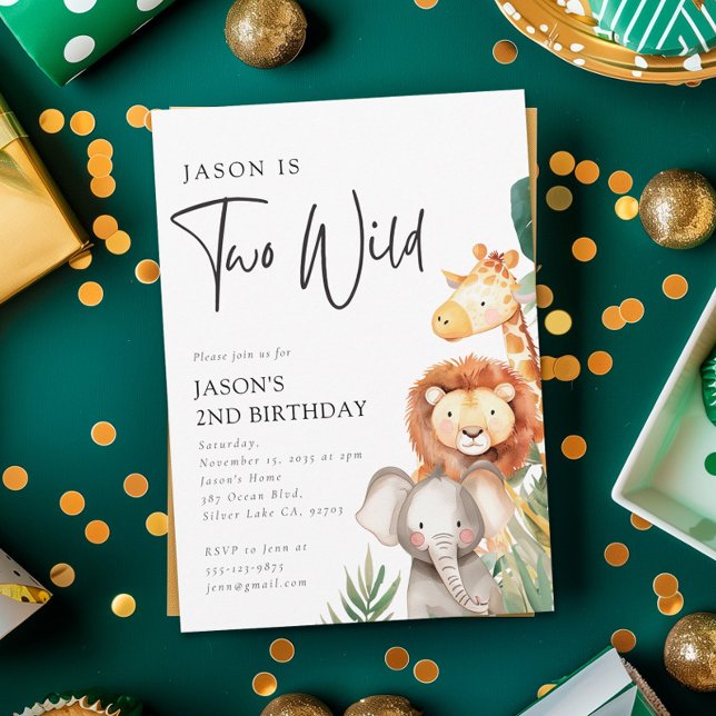 Invitación Dos animales salvajes de Safari en segundo cumplea (Subido por el creador)