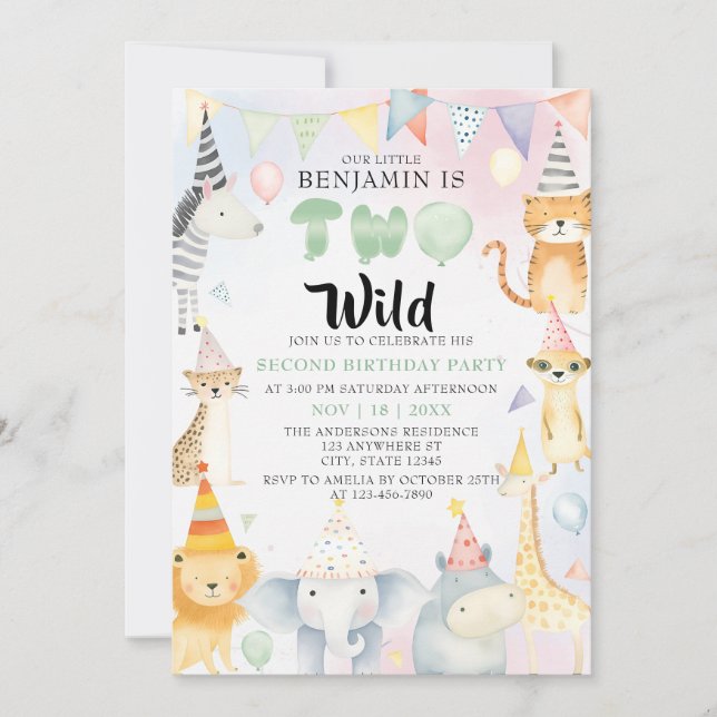 Invitación Dos animales salvajes de Safari, Fiesta del segund (Anverso)