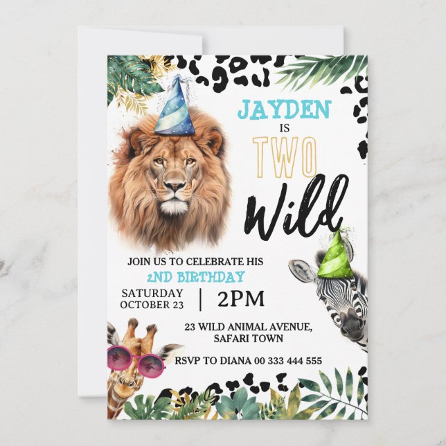 Invitación Dos animales salvajes de Safari Fiesta del segundo (Anverso)