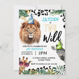 Invitación Dos animales salvajes de Safari Fiesta del segundo