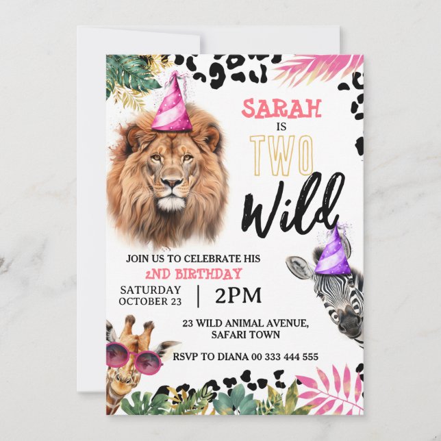 Invitación Dos animales salvajes de Safari Invitat, Fiesta de (Anverso)