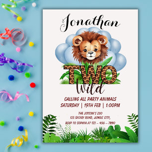 Invitación Dos animales salvajes de safari León lindo cumplea