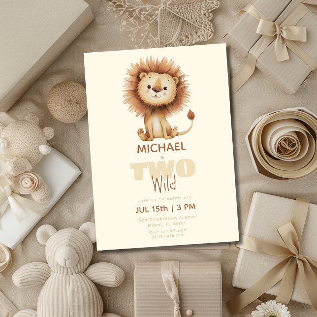 Invitación Dos animales salvajes de Safari león Segundo cumpl (Subido por el creador)
