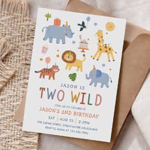 Invitación Dos Animales Salvajes de Safari Lindos Cumpleaños 