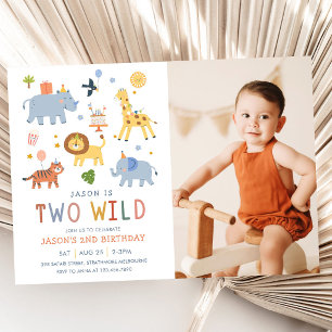 Invitación Dos animales salvajes de safari lindos en foto de 