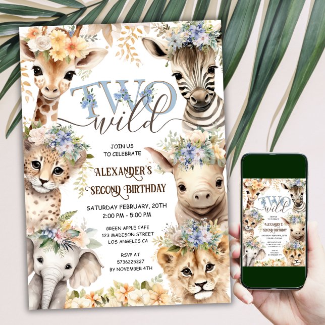 Invitación Dos animales salvajes de Safari Niño Segundo cumpl (Subido por el creador)