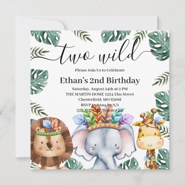 Invitación Dos Animales Salvajes del Bosque Cumpleaños 2 Invi (Anverso)