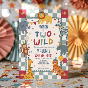 Invitación Dos Animales Salvajes Fiesta de Cumpleaños de 2 Añ
