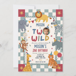 Invitación Dos Animales Salvajes Fiesta de Cumpleaños de 2 Añ
