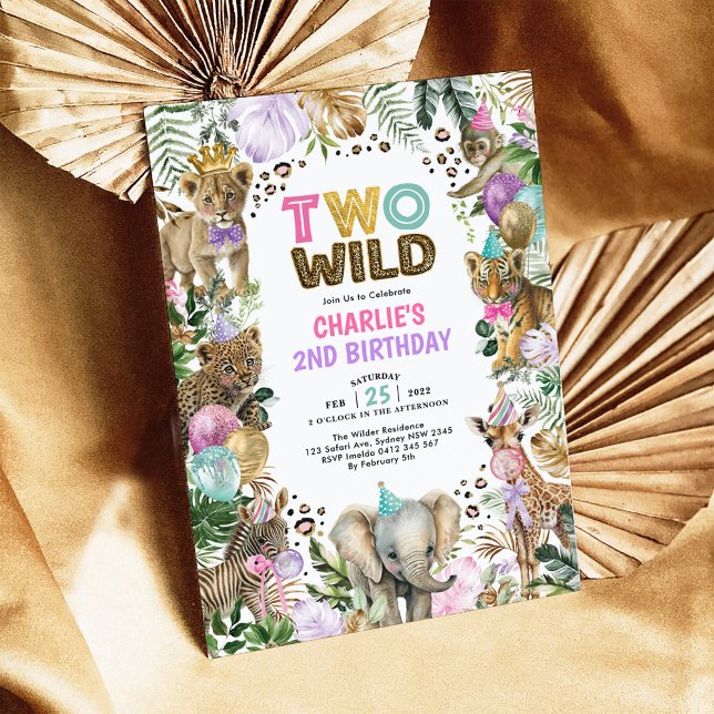 Invitación Dos animales salvajes Fiestas Safari Chica segundo (Subido por el creador)
