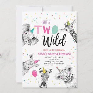 Invitación Dos animales salvajes Fiestas Safari segundo cumpl