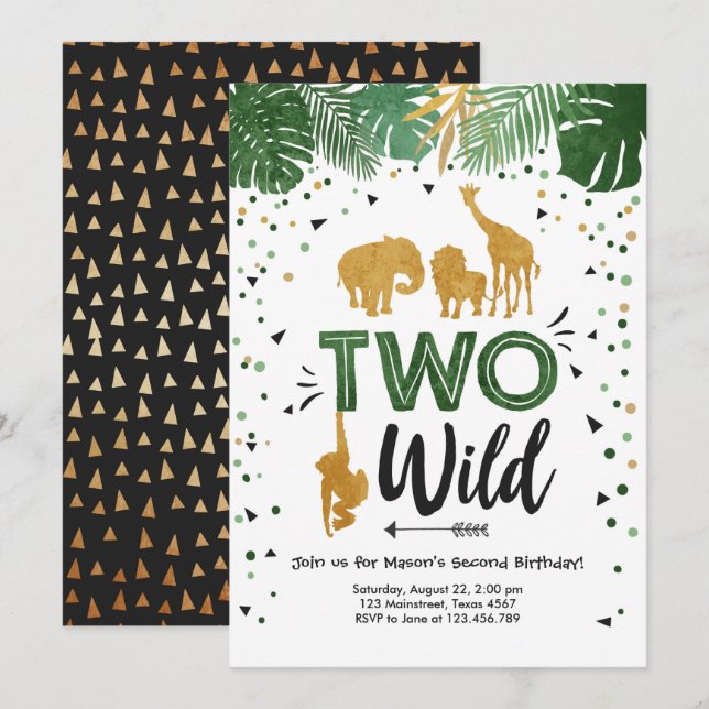 Invitación Dos animales salvajes Safari Gold (Anverso / Reverso)