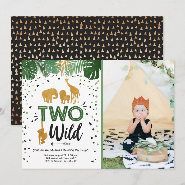 Invitación Dos animales salvajes Safari Gold (Anverso / Reverso)