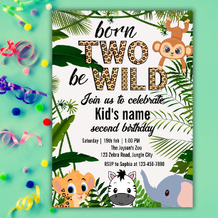 Invitación Dos Animales Salvajes Safari Jungle Cumpleaños 2º 