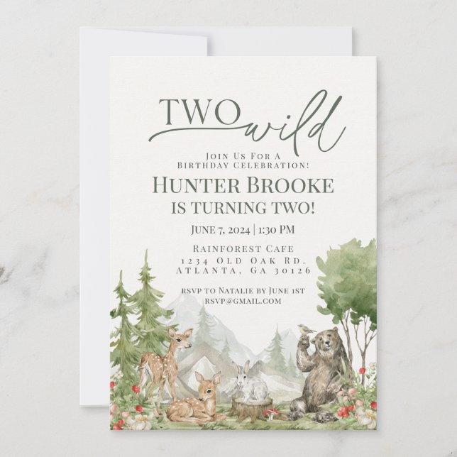 Invitación Dos animales silvestres de Woodland segunda parte  (Anverso)